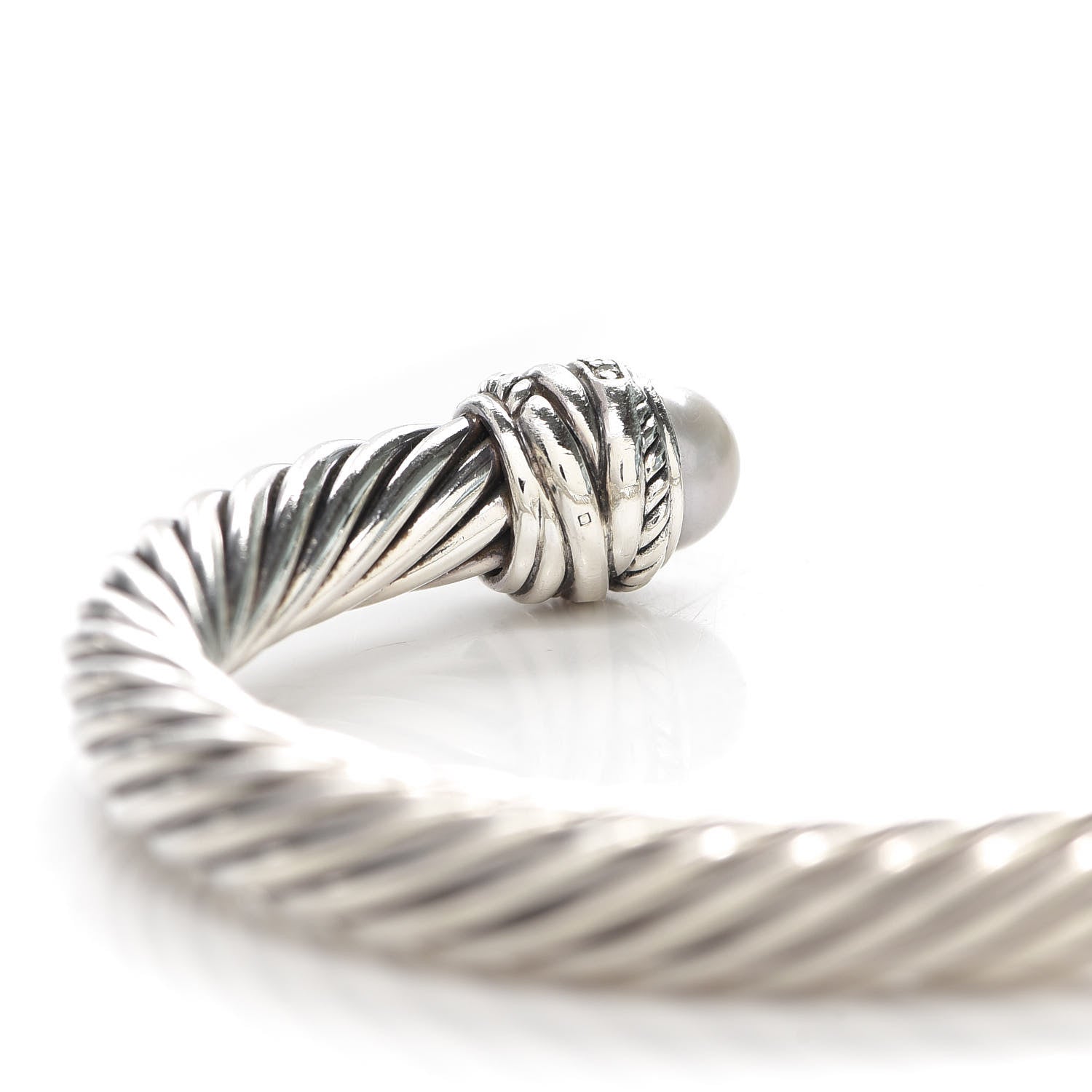 David Yurman Sterling Silver Diamond Pearl 7mm Crossover Bracelet 5 of 5