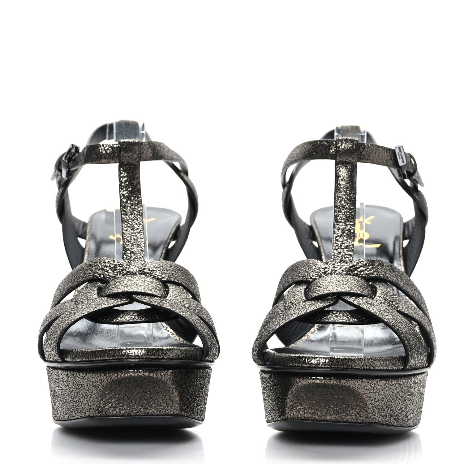 Saint Laurent Tribute 75 Platform Sandals 38 Black Gunmetal 2 of 7