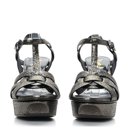 Saint Laurent Tribute 75 Platform Sandals 38 Black Gunmetal 2 of 7