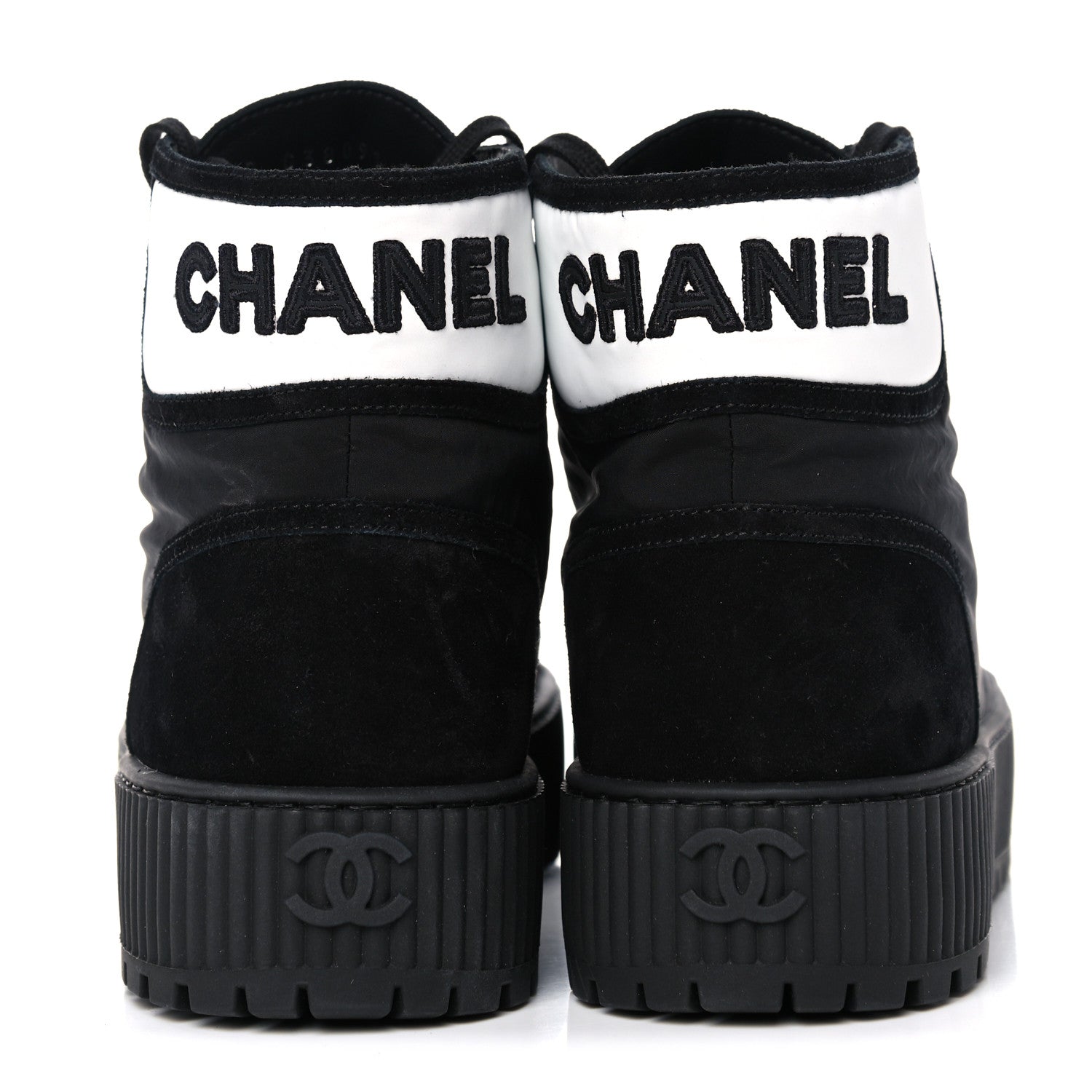 Chanel Fabric Suede Kidskin Grosgrain Lace Up Cap Toe Sneakers 38.5 Black White 5 of 9