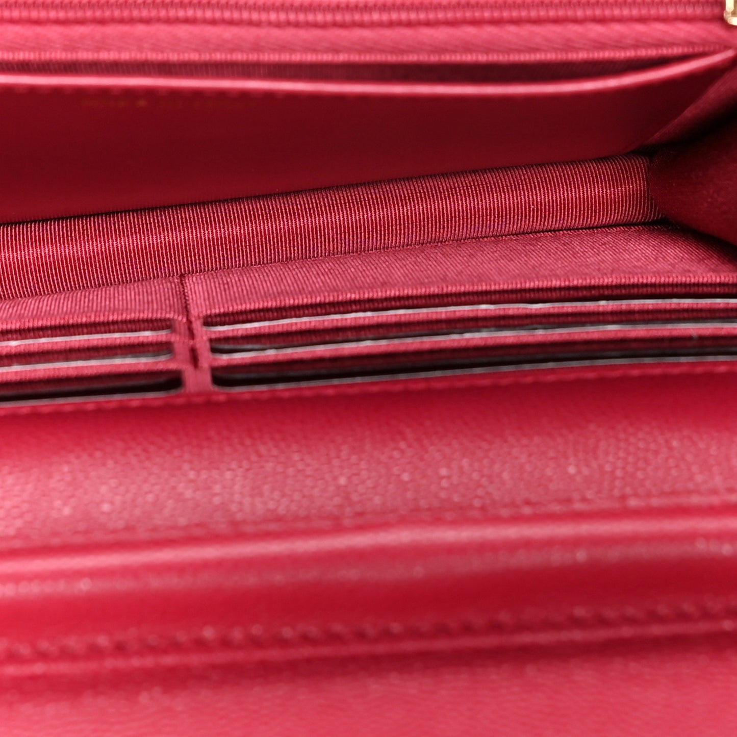 Caviar Quilted Wallet On Chain WOC Dark Pink