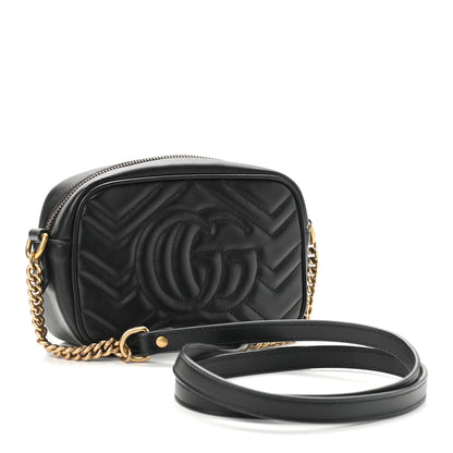 Gucci Calfskin Matelasse Mini GG Marmont Chain Shoulder Bag Black 3 of 11