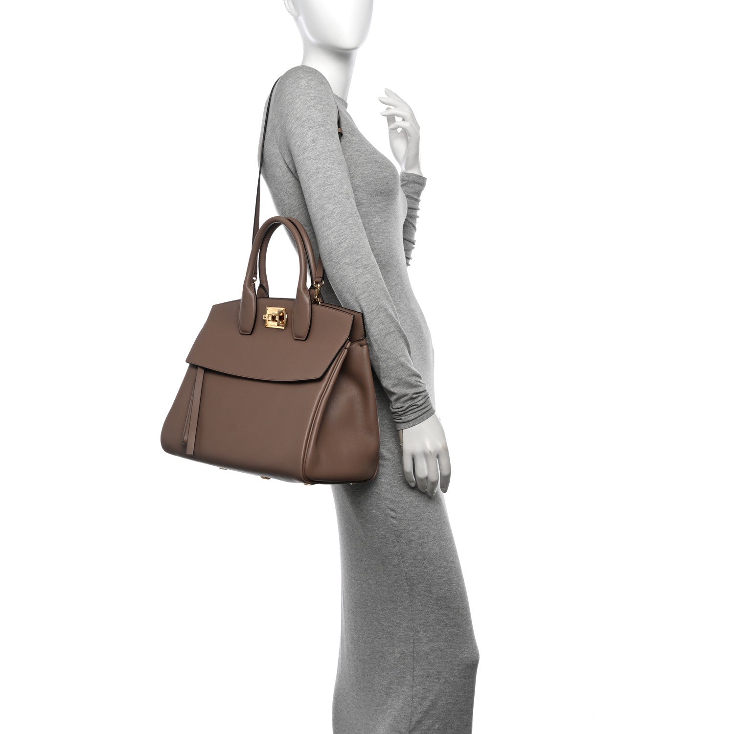 Salvatore Ferragamo Smooth Calfskin Large The Studio Bag Caraway Seed 2 of 14