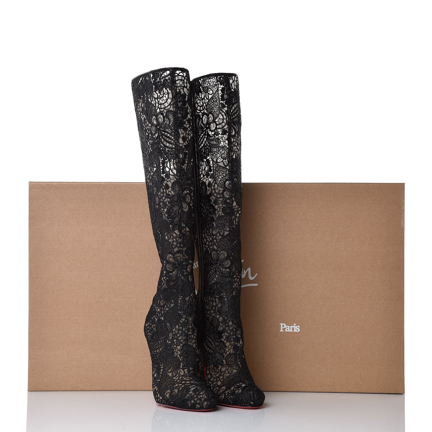 Christian Louboutin Mesh Guipure Wax Lace Kid Tennissina 100 Tall Boots 36 Black 7 of 7
