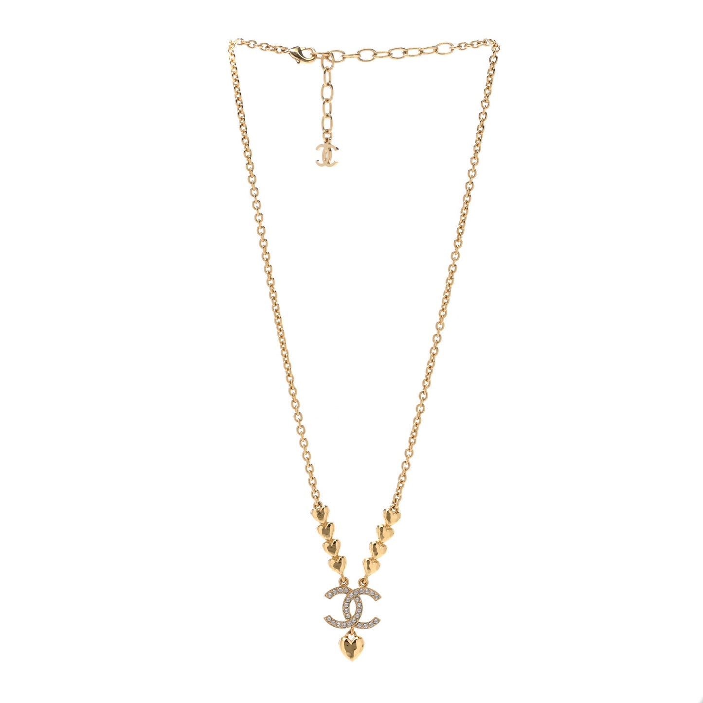 Crystal CC Heart Link Pendant Necklace Gold