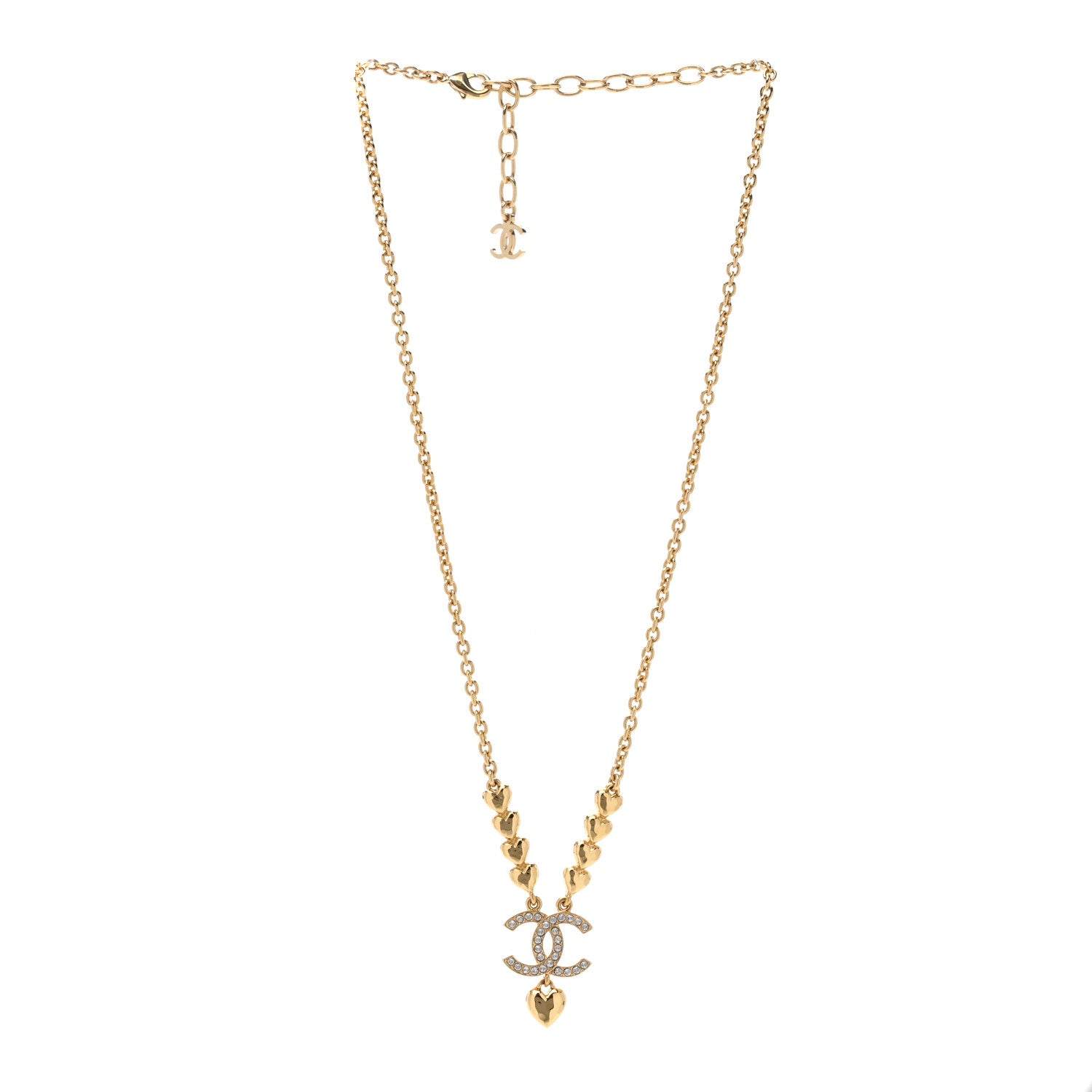Chanel Crystal CC Heart Link Pendant Necklace Gold 3 of 4