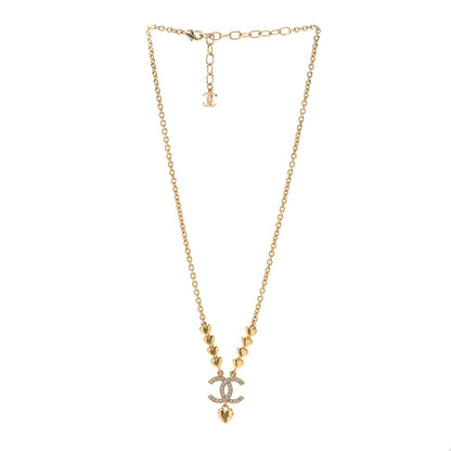Chanel Crystal CC Heart Link Pendant Necklace Gold 3 of 4
