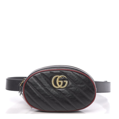 Gucci Azalea Calfskin Matelasse Diagonal Torchon GG Marmont Belt Bag 75 30 Black Romantic Cerise 1 of 11