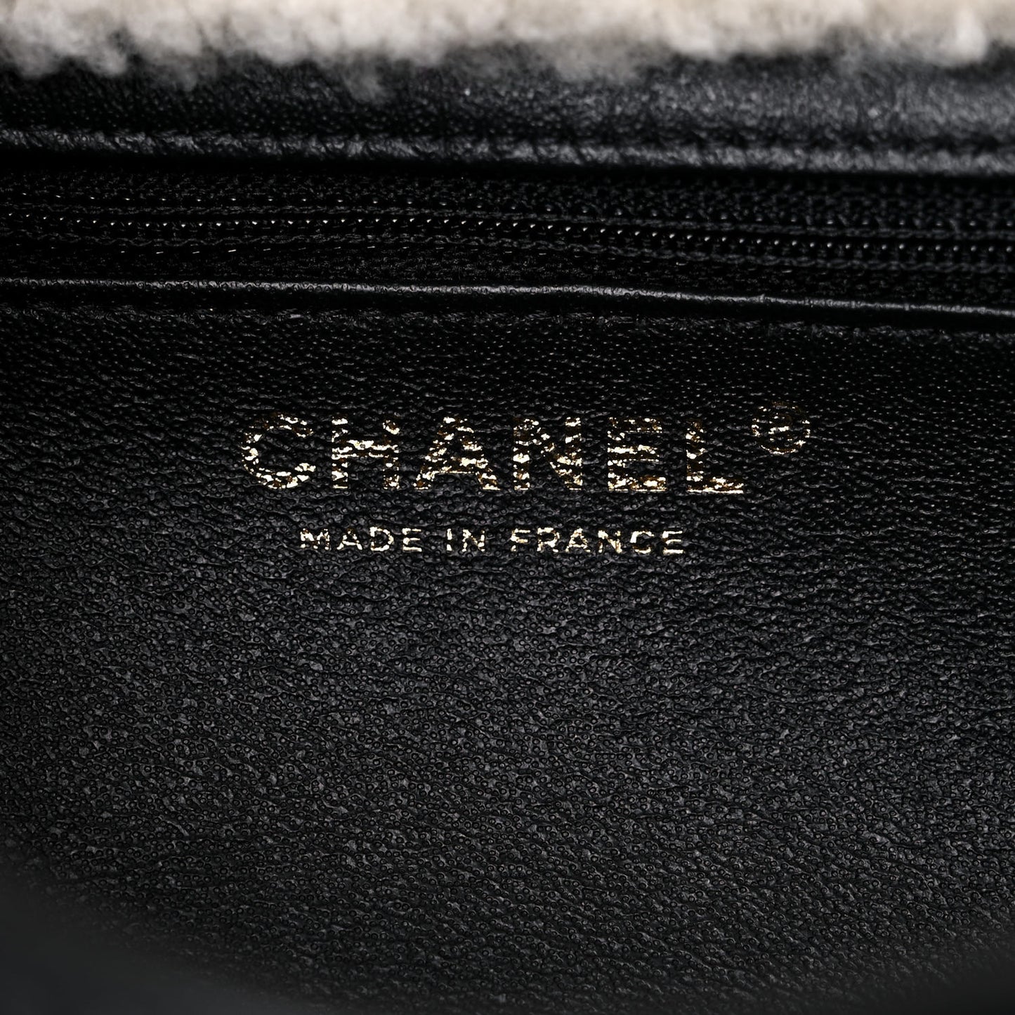 Lambskin Shearling Large CC Flap Bag Black White
