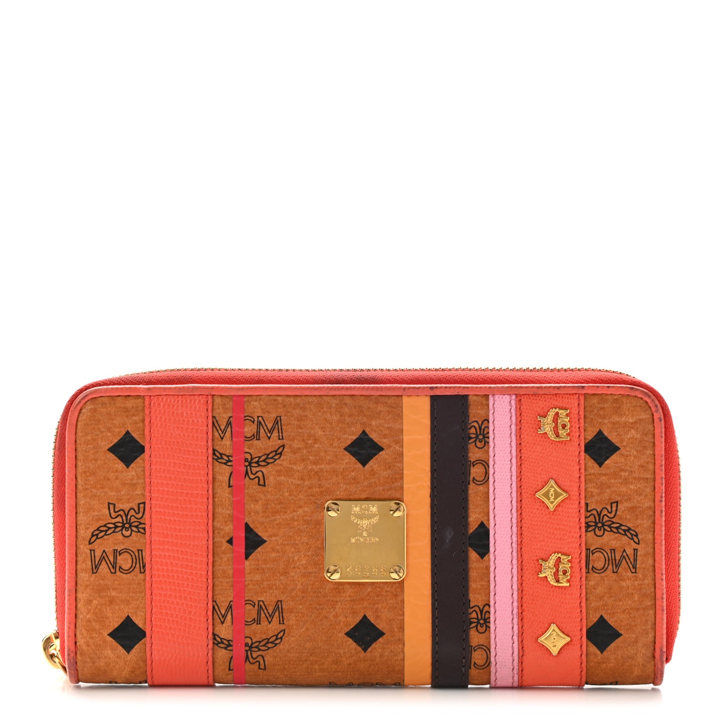 Visetos Striped Zip Around Wallet Cognac