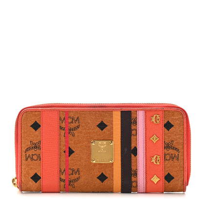 MCM Visetos Striped Zip Around Wallet Cognac 1 of 16