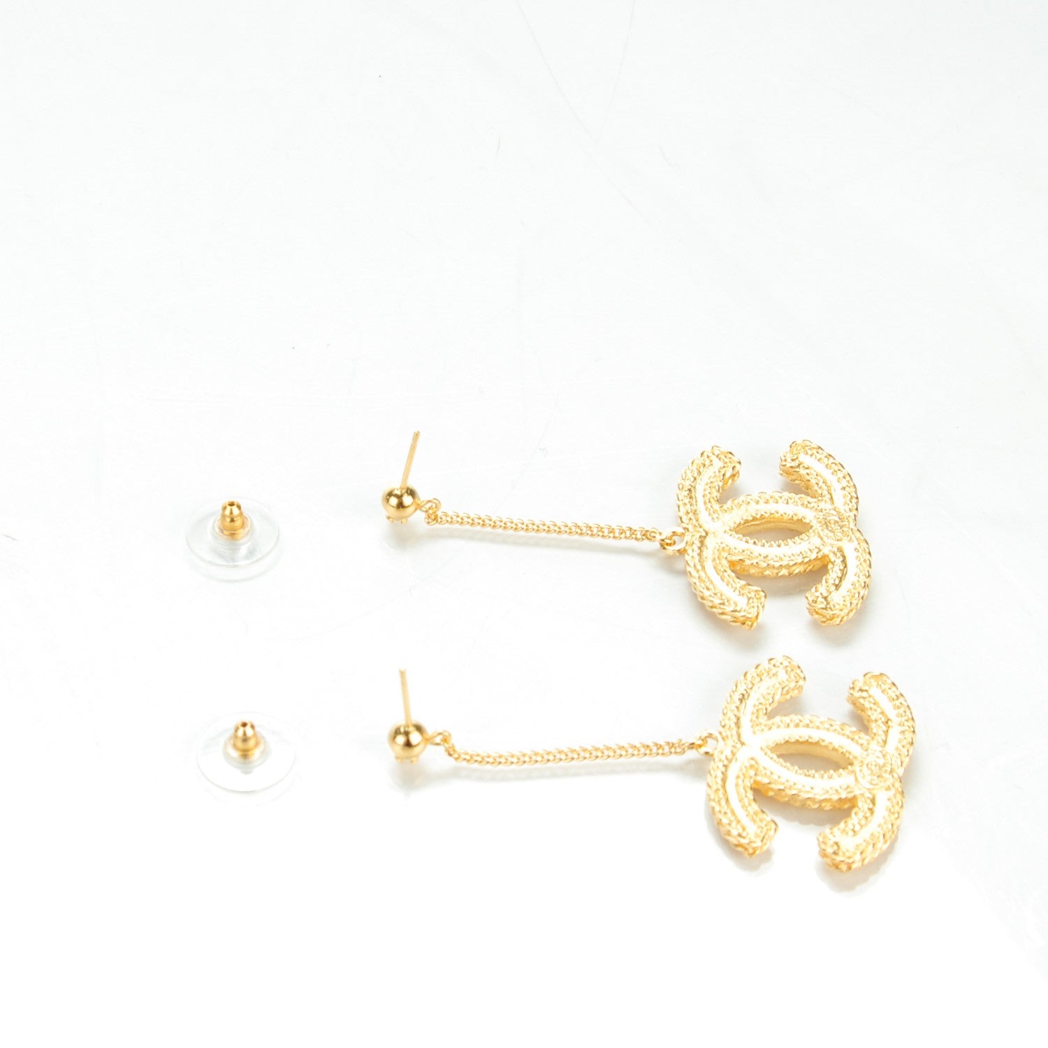 Chanel CC Drop Earrings Matte Gold 3 of 5