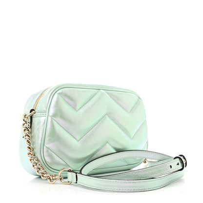 Gucci Iridescent Nappa Chevron Matelasse Small GG Marmont Chain Shoulder Bag Iridescent Salvy Green 3 of 10