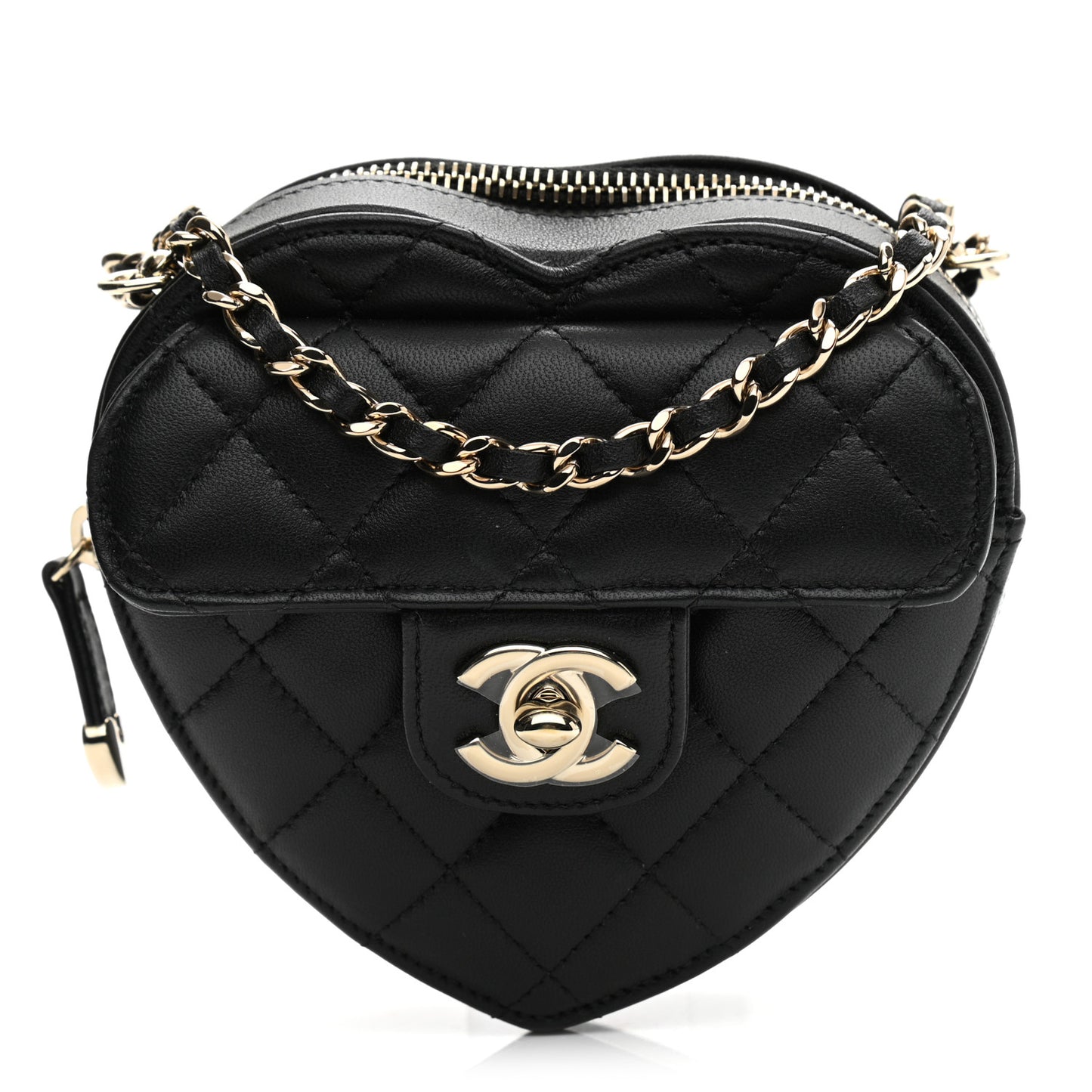 Lambskin Quilted CC In Love Heart Clutch With Chain Black