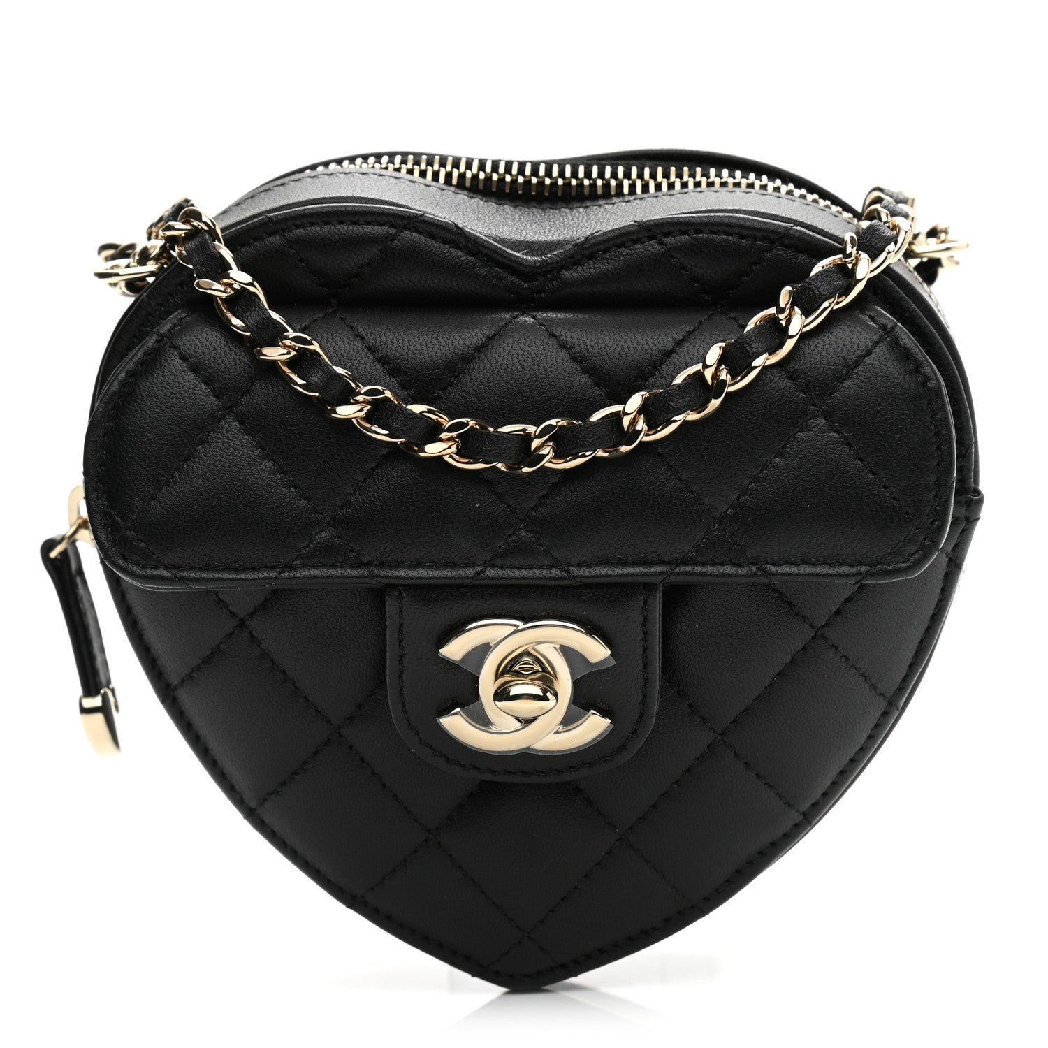 Chanel Lambskin Quilted CC In Love Heart Clutch With Chain Black 1 of 8