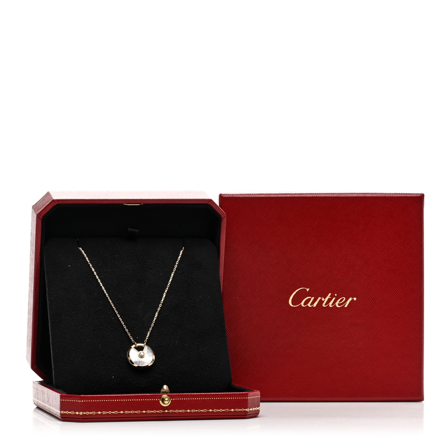 18K Yellow Gold Diamond Mother of Pearl SM Amulette de Cartier Pendant Necklace