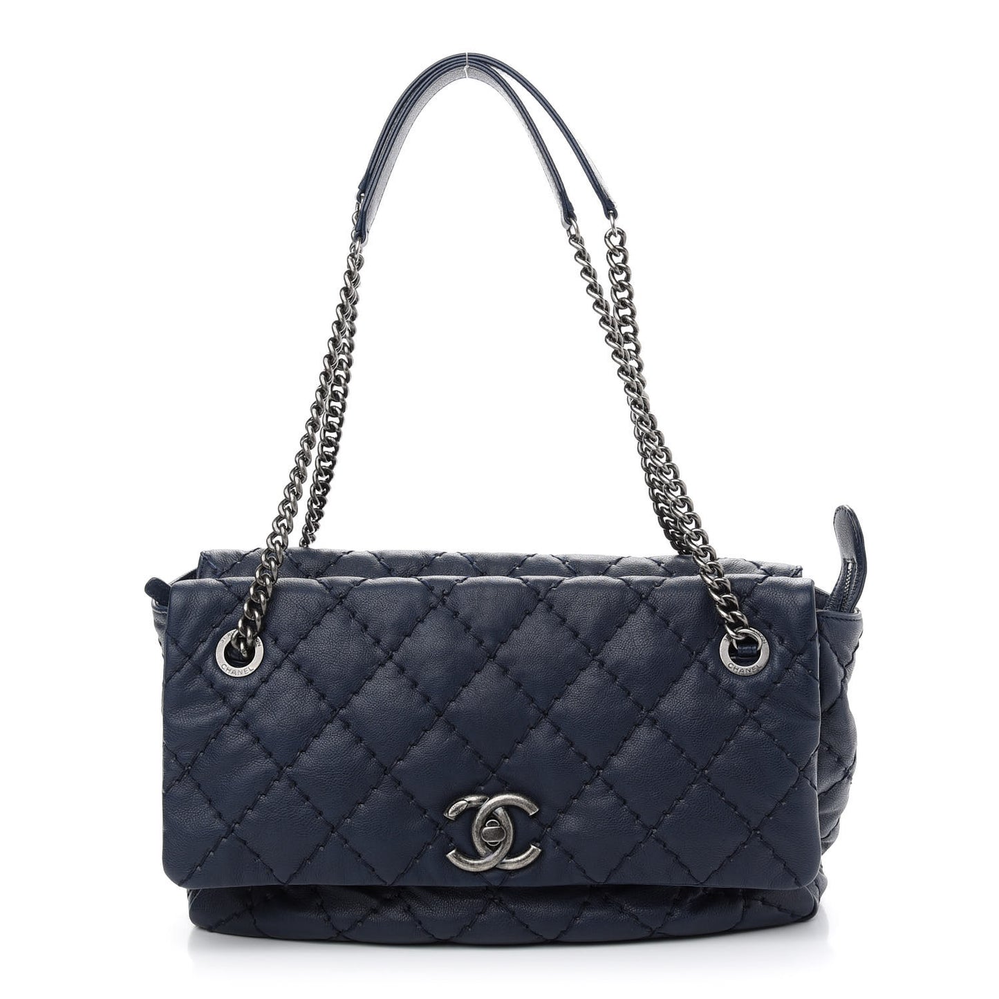 Calfskin Stitch It Accordion Flap Blue
