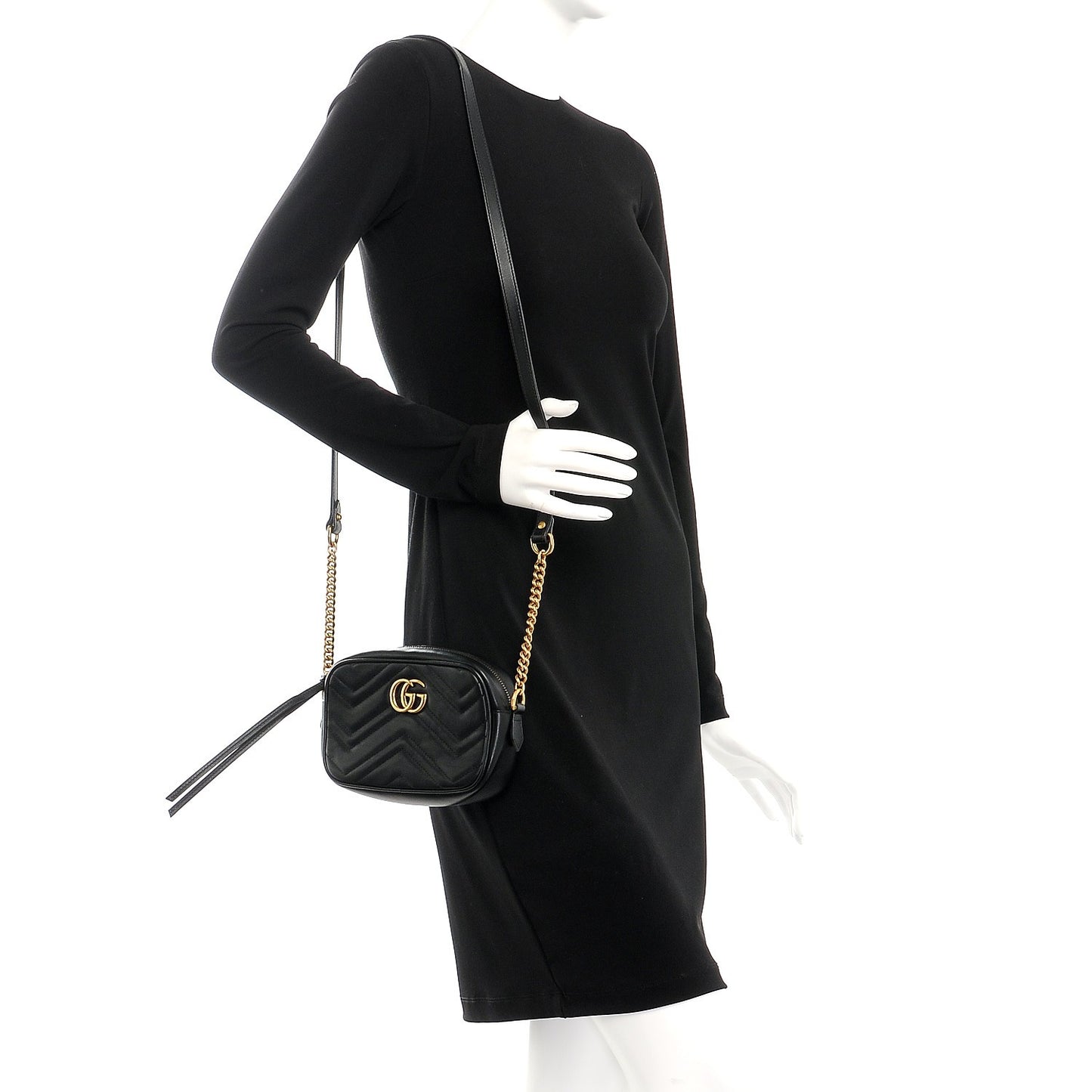 Calfskin Matelasse Mini GG Marmont Chain Shoulder Bag Black