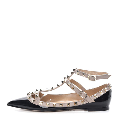 Valentino Garavani Patent Rockstud Cage Ballerina Flats 37 Black Poudre 1 of 14