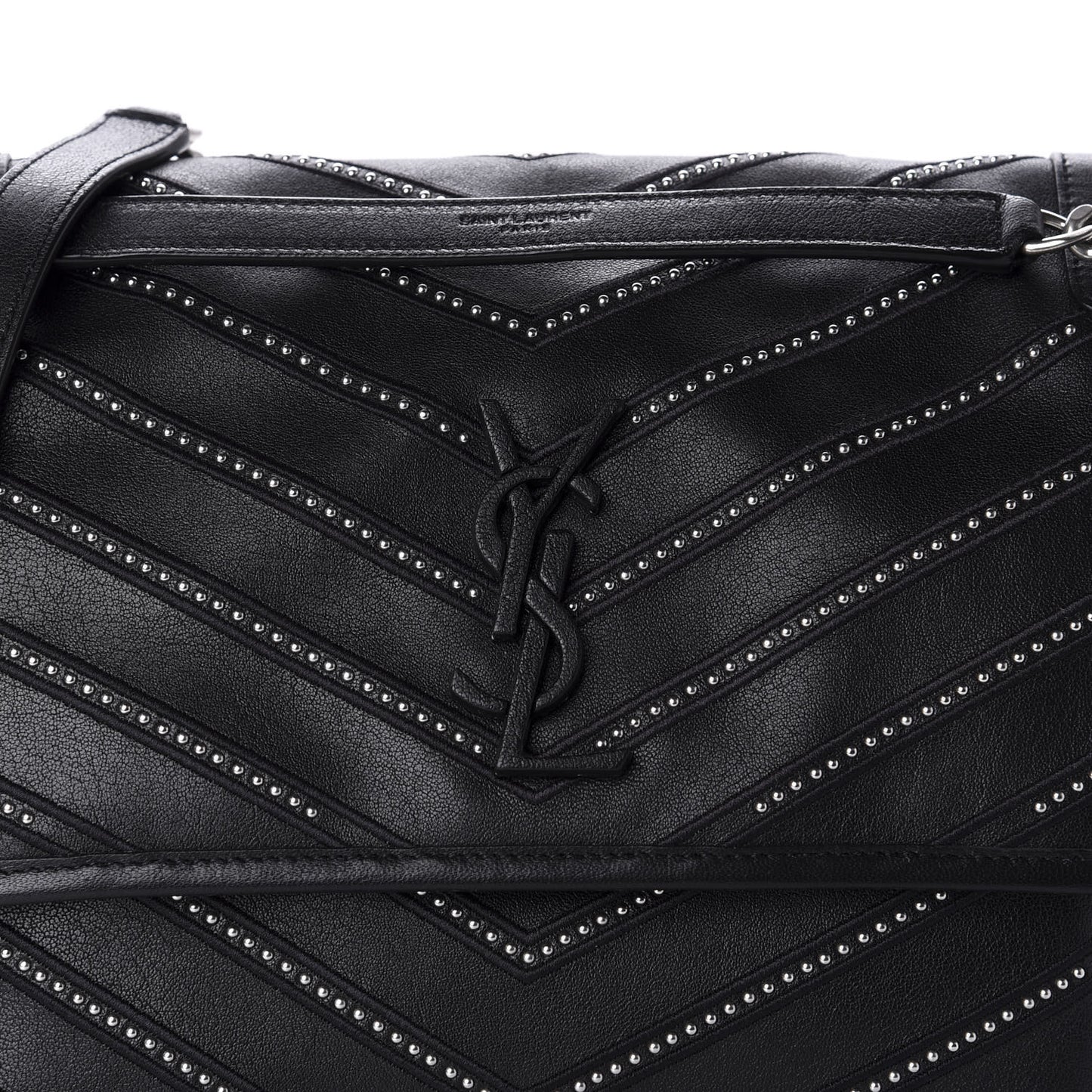 Lambskin Matelasse Monogram Microstud Medium Niki Chain Satchel Black