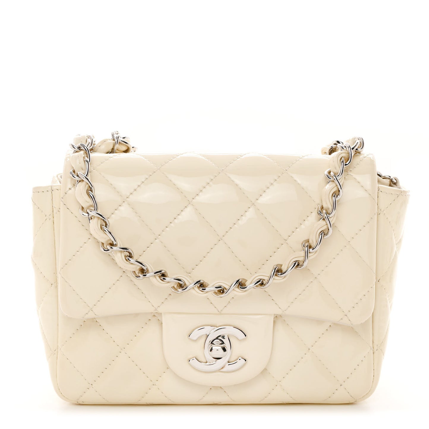 Patent Quilted Mini Square Flap Dark White