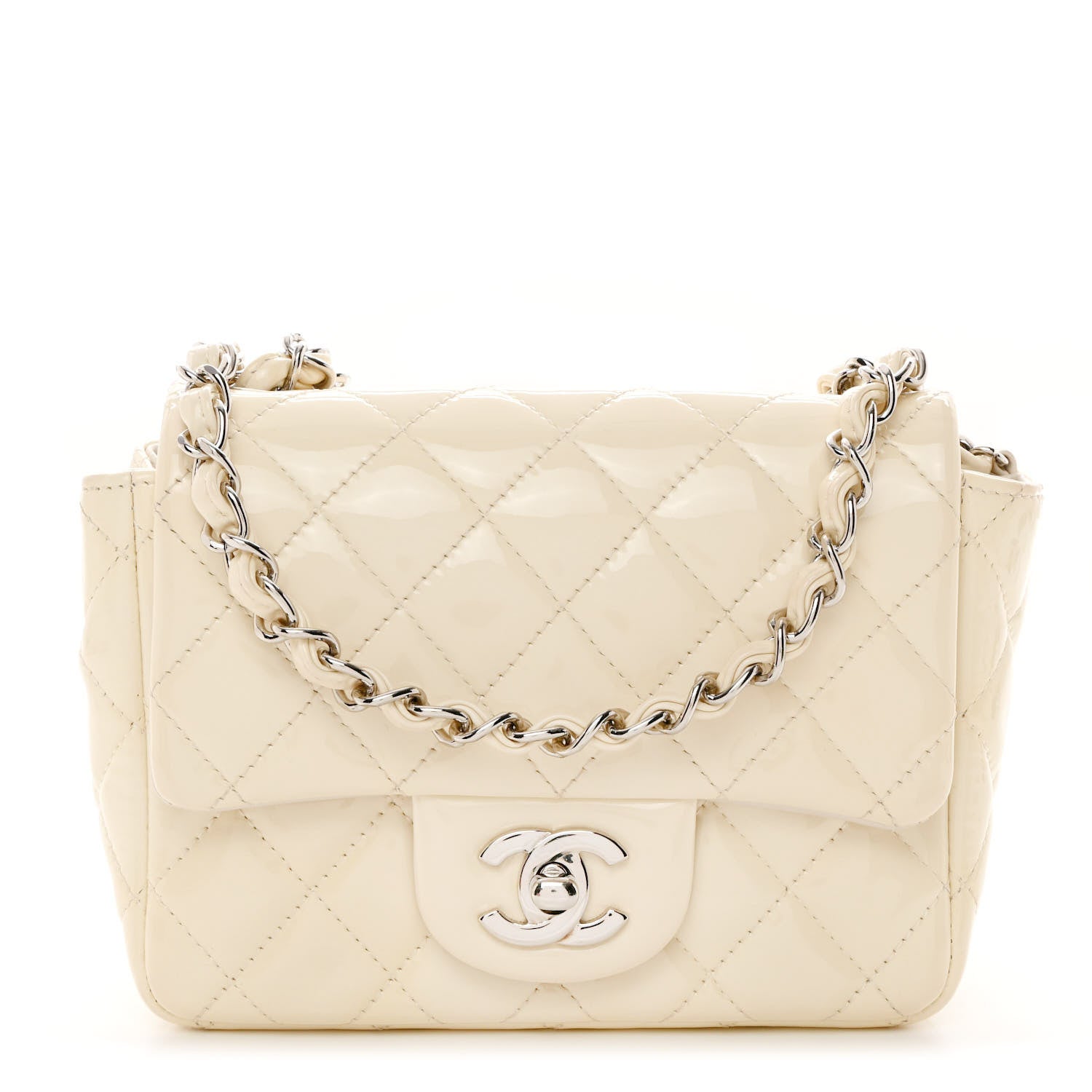 Chanel Patent Quilted Mini Square Flap Dark White 1 of 10