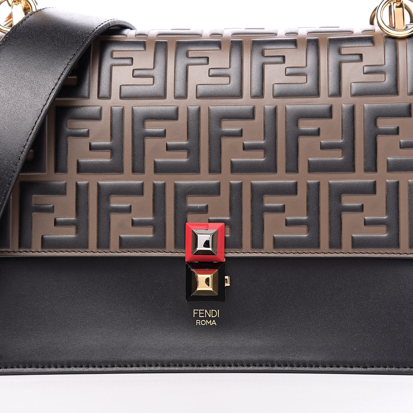 Vitello Liberty Bi-Color FF 1974 Embossed Kan I Shoulder Bag Black Maya