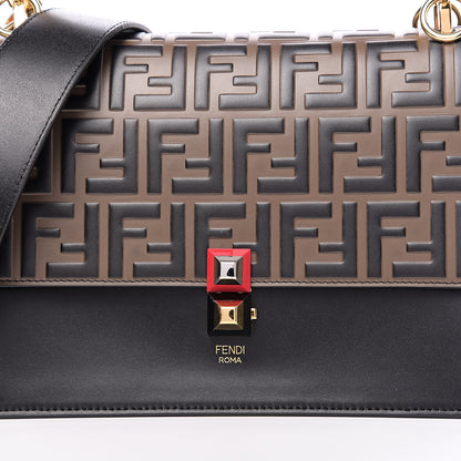 Fendi Vitello Liberty Bi-Color FF 1974 Embossed Kan I Shoulder Bag Black Maya 7 of 9