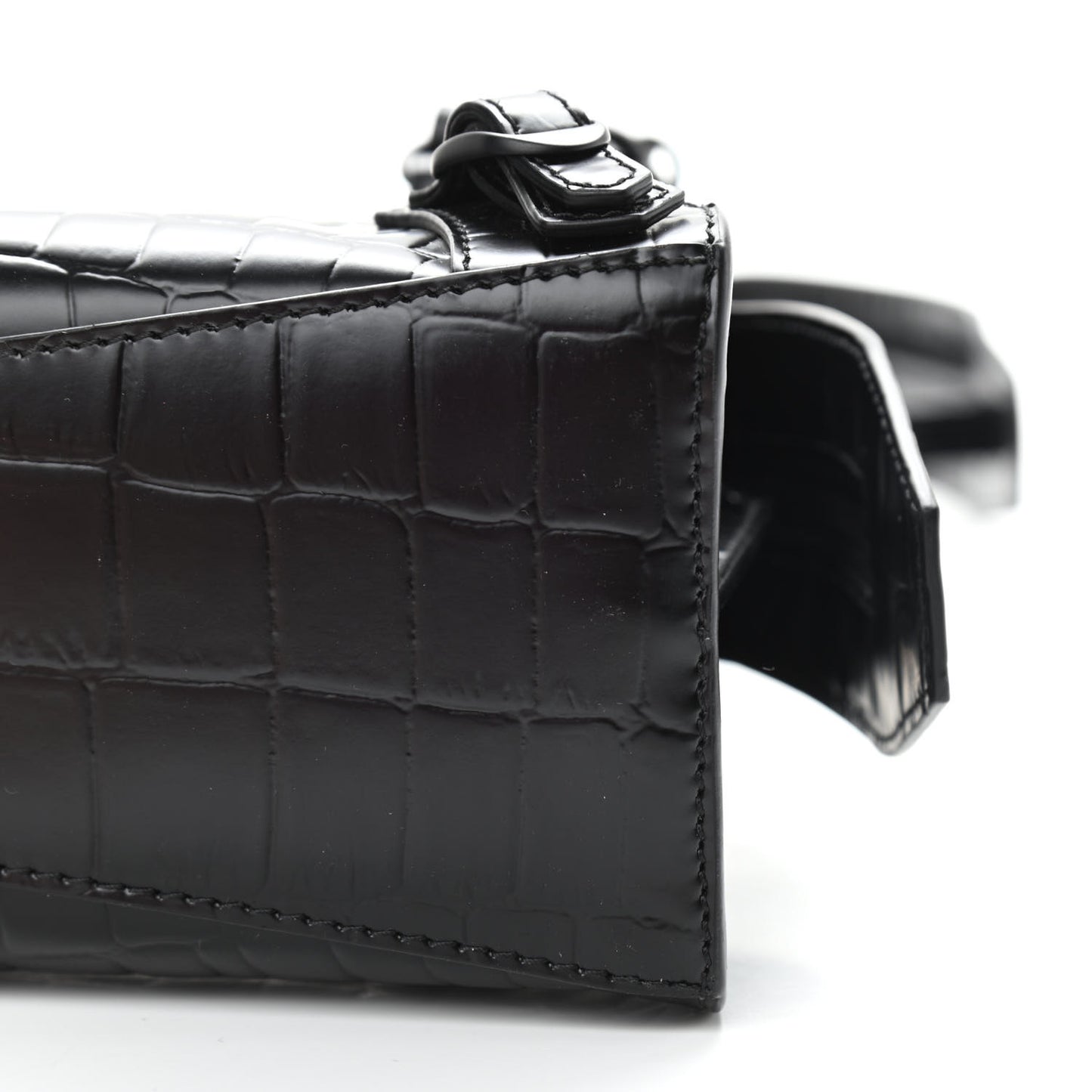 Semi Shiny Calfskin Crocodile Embossed Neo Classic Black Hardware Mini City Black