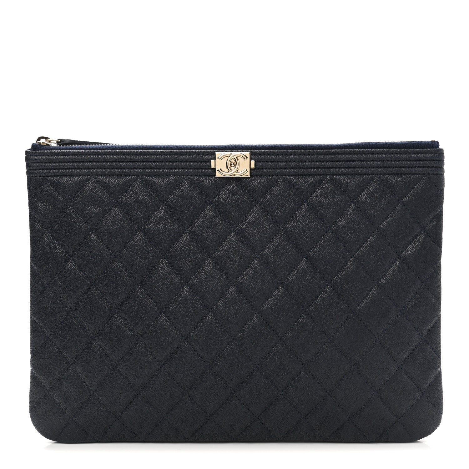 Chanel Caviar Quilted Medium Boy Cosmetic Case Blue 1 of 7