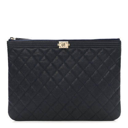 Chanel Caviar Quilted Medium Boy Cosmetic Case Blue 1 of 7