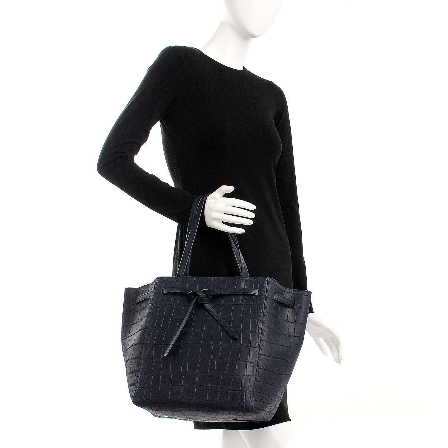 Celine Crocodile Embossed Nubuck Small Belt Cabas Phantom Navy Blue 2 of 12