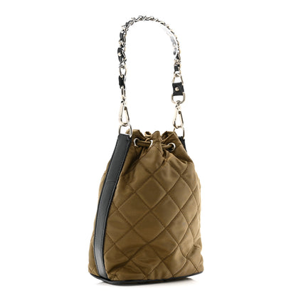 Prada Tessuto Nylon Impunturato Quilted Soft Calf Bucket Bag Antilope Black 3 of 12