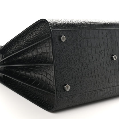 Saint Laurent Calfskin Crocodile Embossed Large Sac De Jour Carryall Black 9 of 10