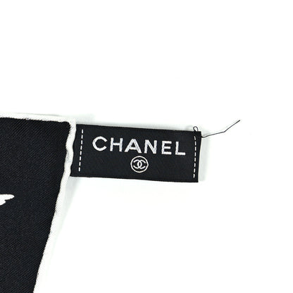 Chanel Silk CC Logo Camellia Scarf Black White 4 of 4