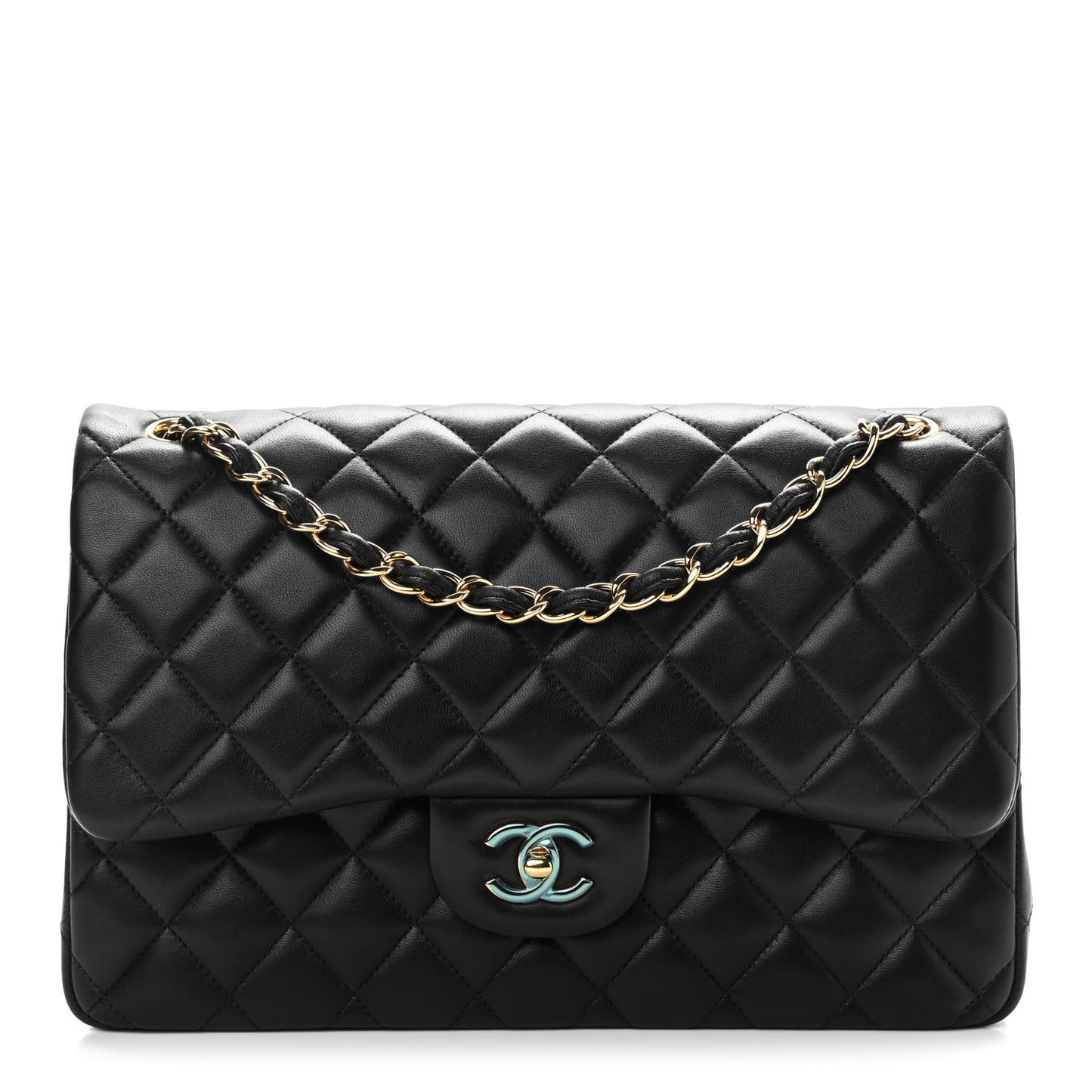 Lambskin Quilted Jumbo Double Flap Black