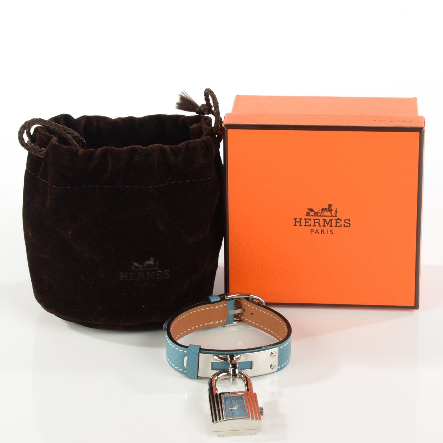 Hermes Stainless Steel Courchevel 20mm Kelly Cadena Quartz Watch Blue Jean 7 of 12