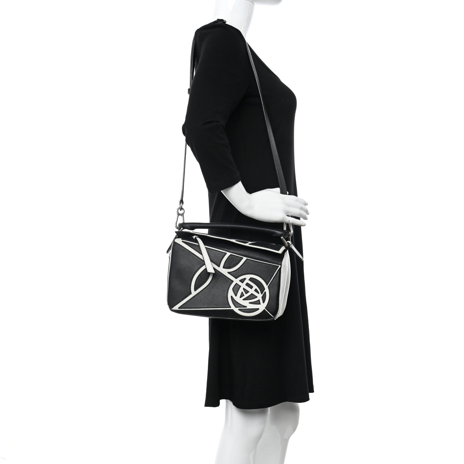 Loewe Calfskin Small Roses Puzzle Bag Black White 2 of 9