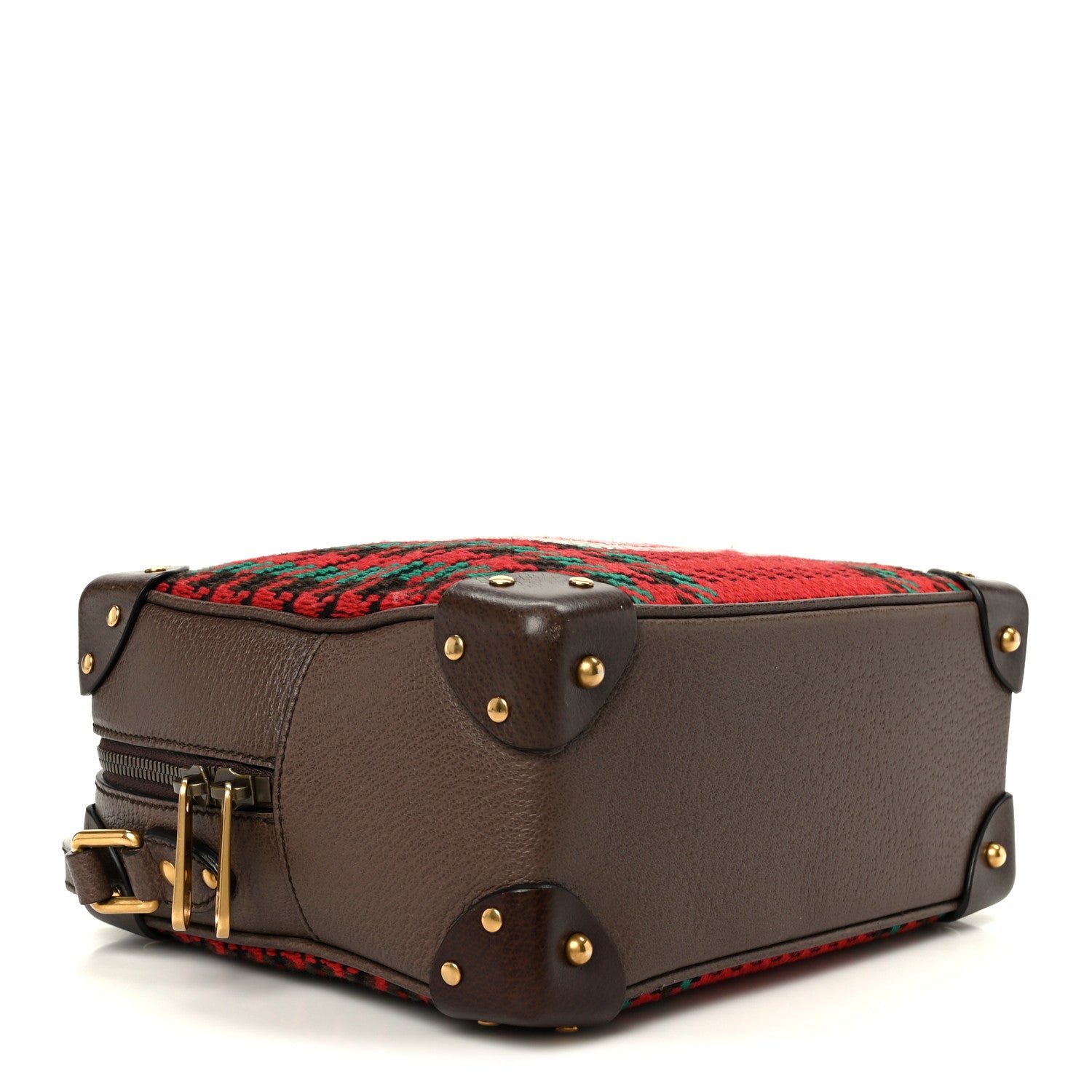 Gucci Cotton Wool Textured Calfskin Houndstooth Woven Square Messenger Bag Red Green Ivory Multicolor New Acero 3 of 9