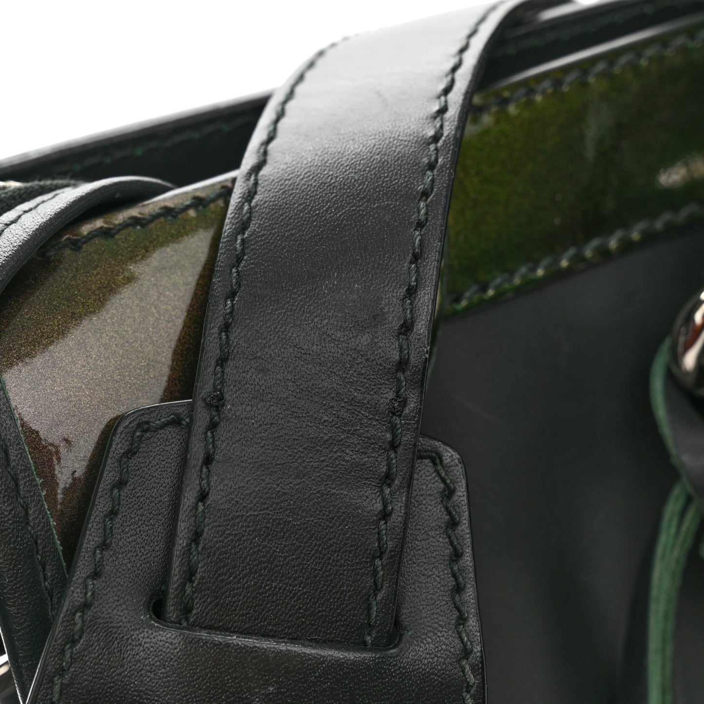 Smooth Calfskin Metallic Patent Giant 12 Silver Hardware City Vert Poker Fonce