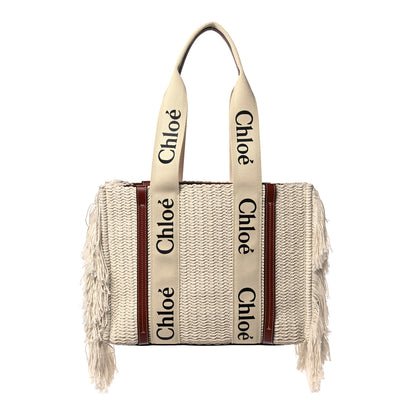 Chloe Cotton Calfskin Medium Woody Ribbon Fringe Tote Sepia Brown 1 of 10