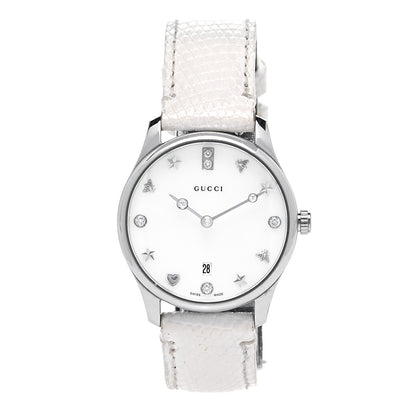 Gucci Stainless Steel Calfskin Diamond Mother of Pearl 29mm G-Timeless Charm Quartz Watch 1 of 6