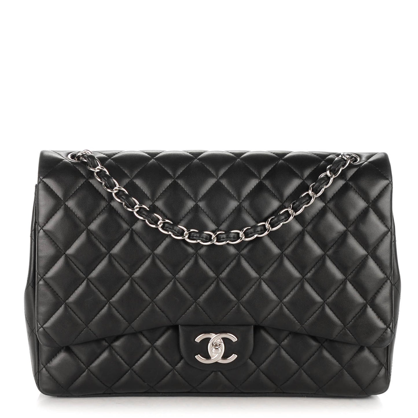 Lambskin Quilted Maxi Double Flap Black