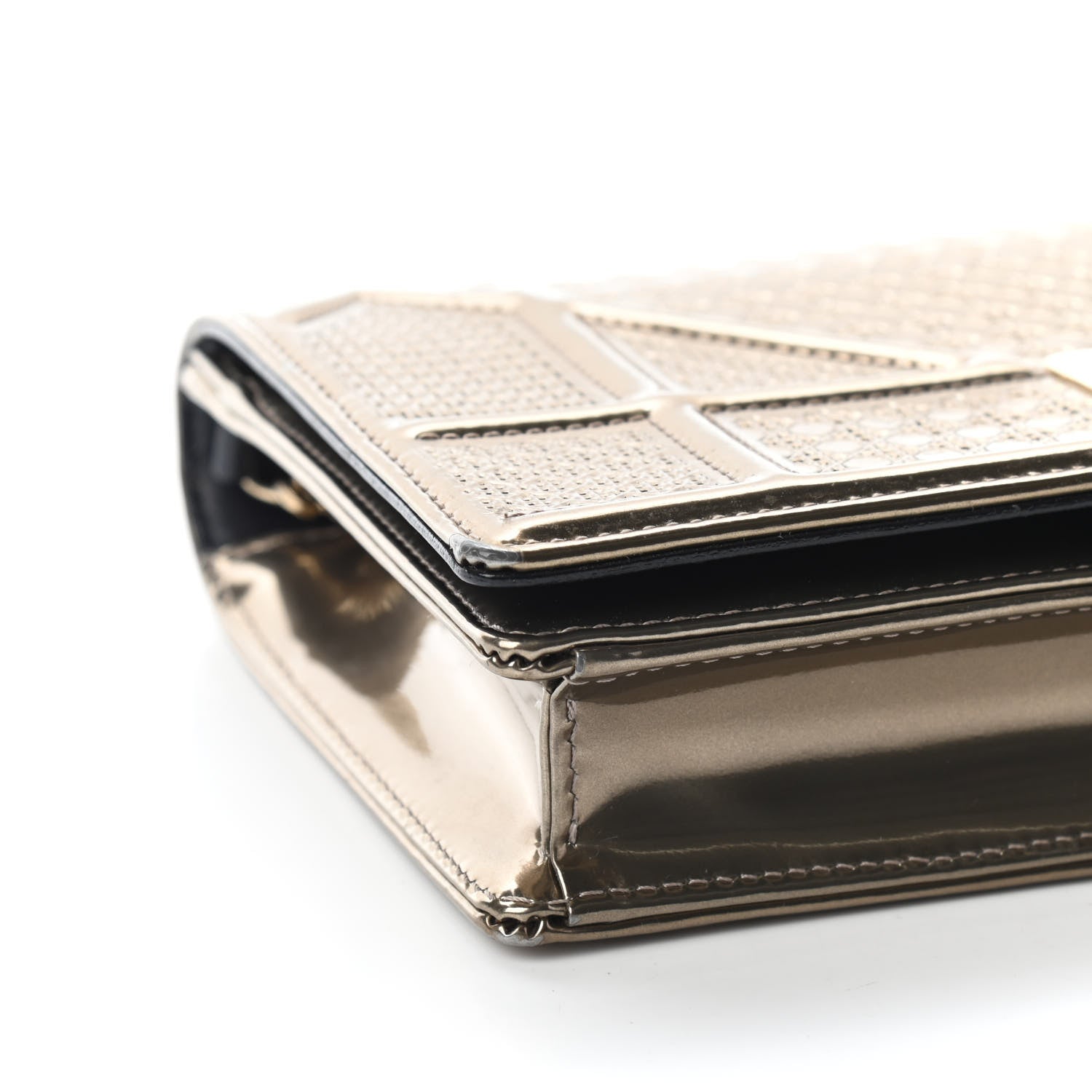 Christian Dior Metallic Patent Micro-Cannage Diorama Wallet on Chain Pouch Gold 9 of 10