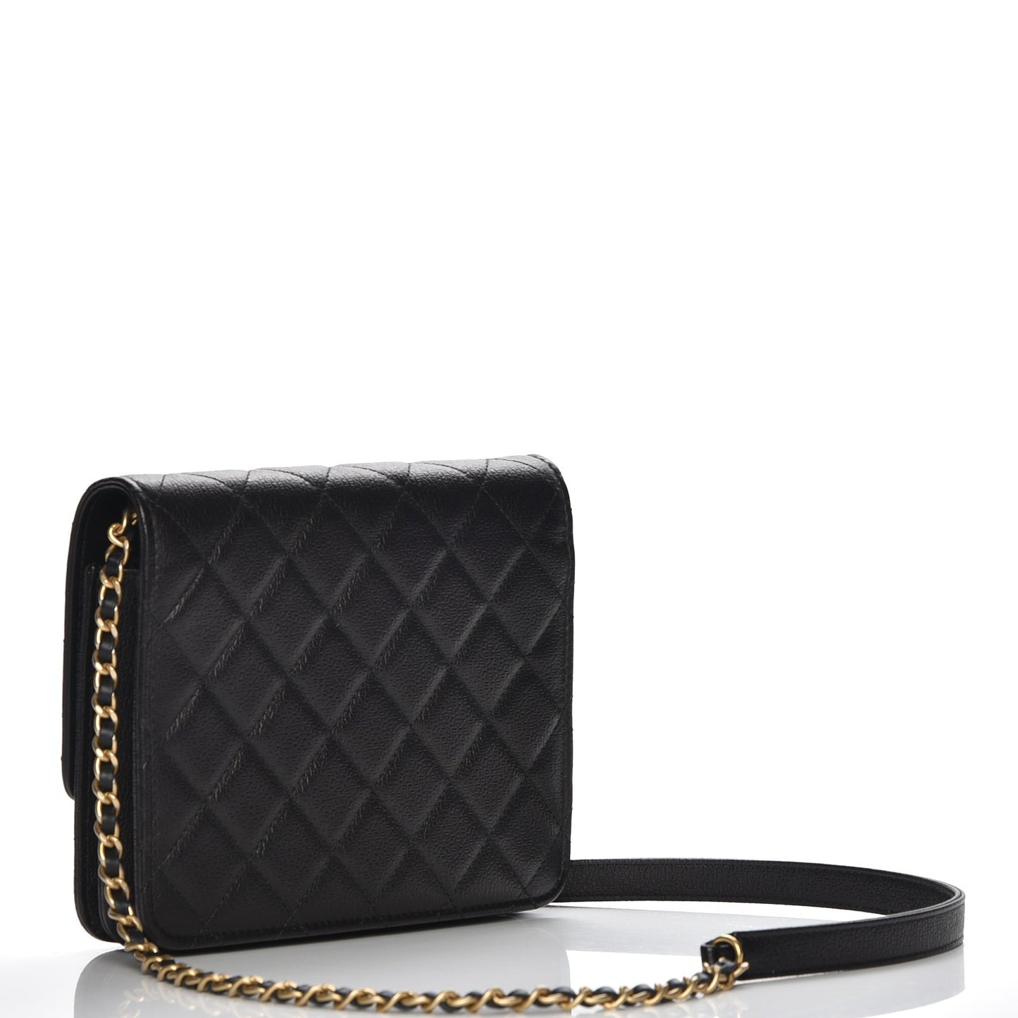 Letter Calfskin Embossed Quilted Square Wallet On Chain WOC Black