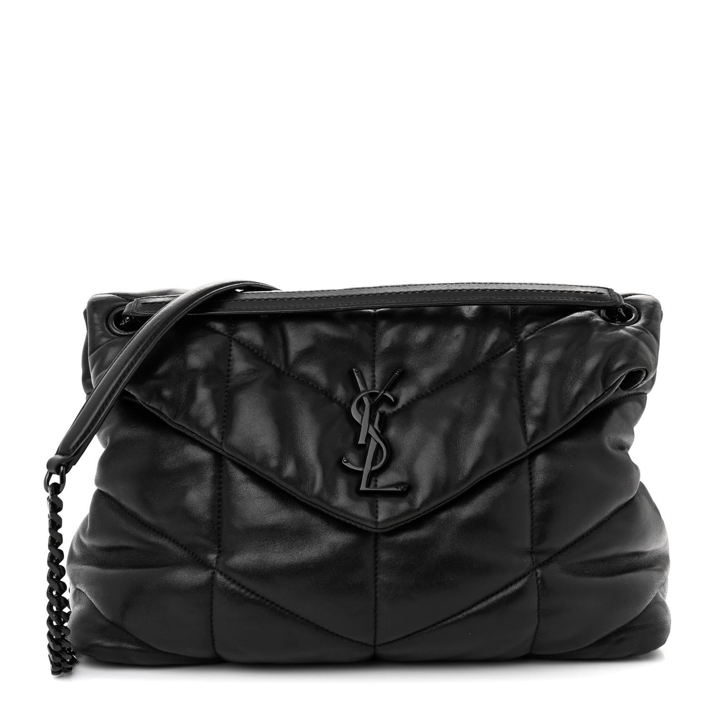 Lambskin Quilted Monogram Monochrome Medium Loulou Puffer Chain Satchel Black