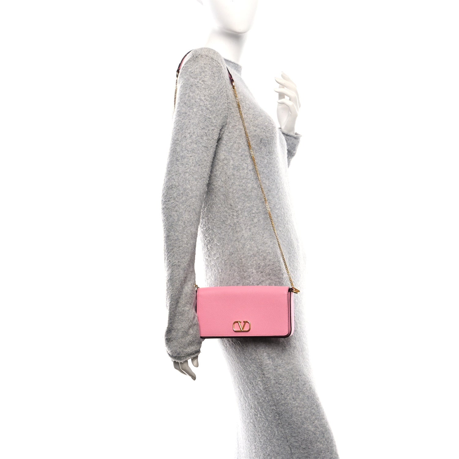 Valentino Garavani Grainy Calfskin Vlogo Pouch With Chain Candy Rose 2 of 10