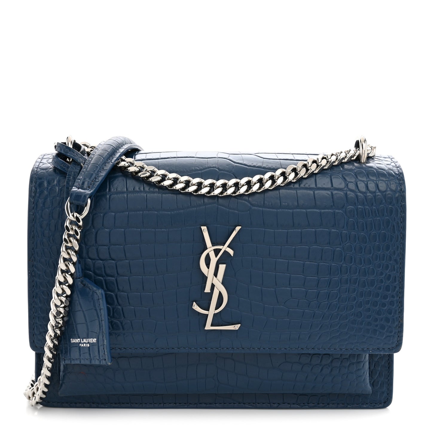 Calfskin Crocodile Embossed Medium Monogram Sunset Navy