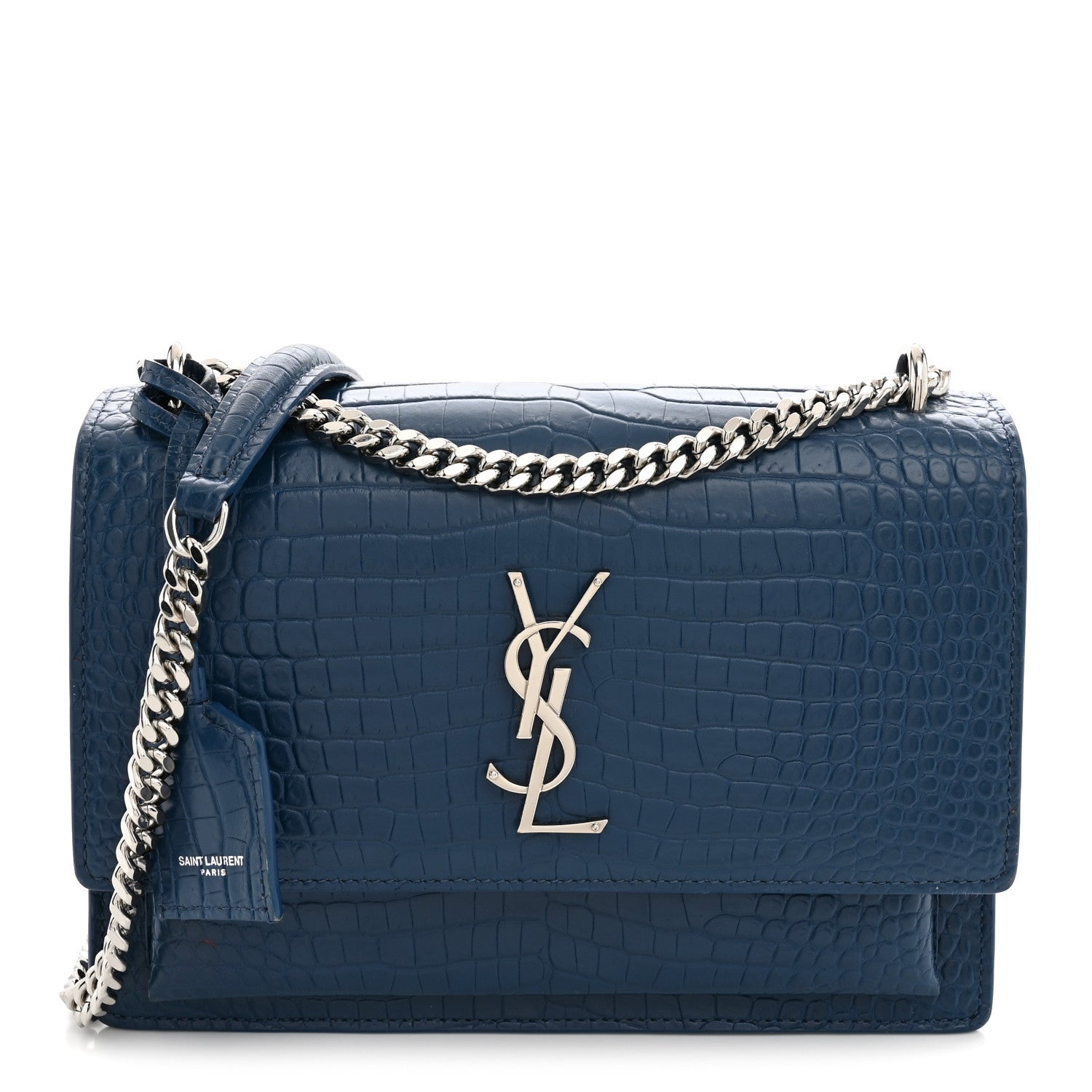 Saint Laurent Calfskin Crocodile Embossed Medium Monogram Sunset Navy 1 of 12