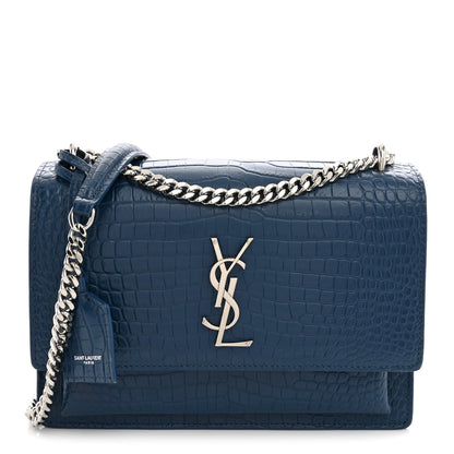 Saint Laurent Calfskin Crocodile Embossed Medium Monogram Sunset Navy 1 of 12